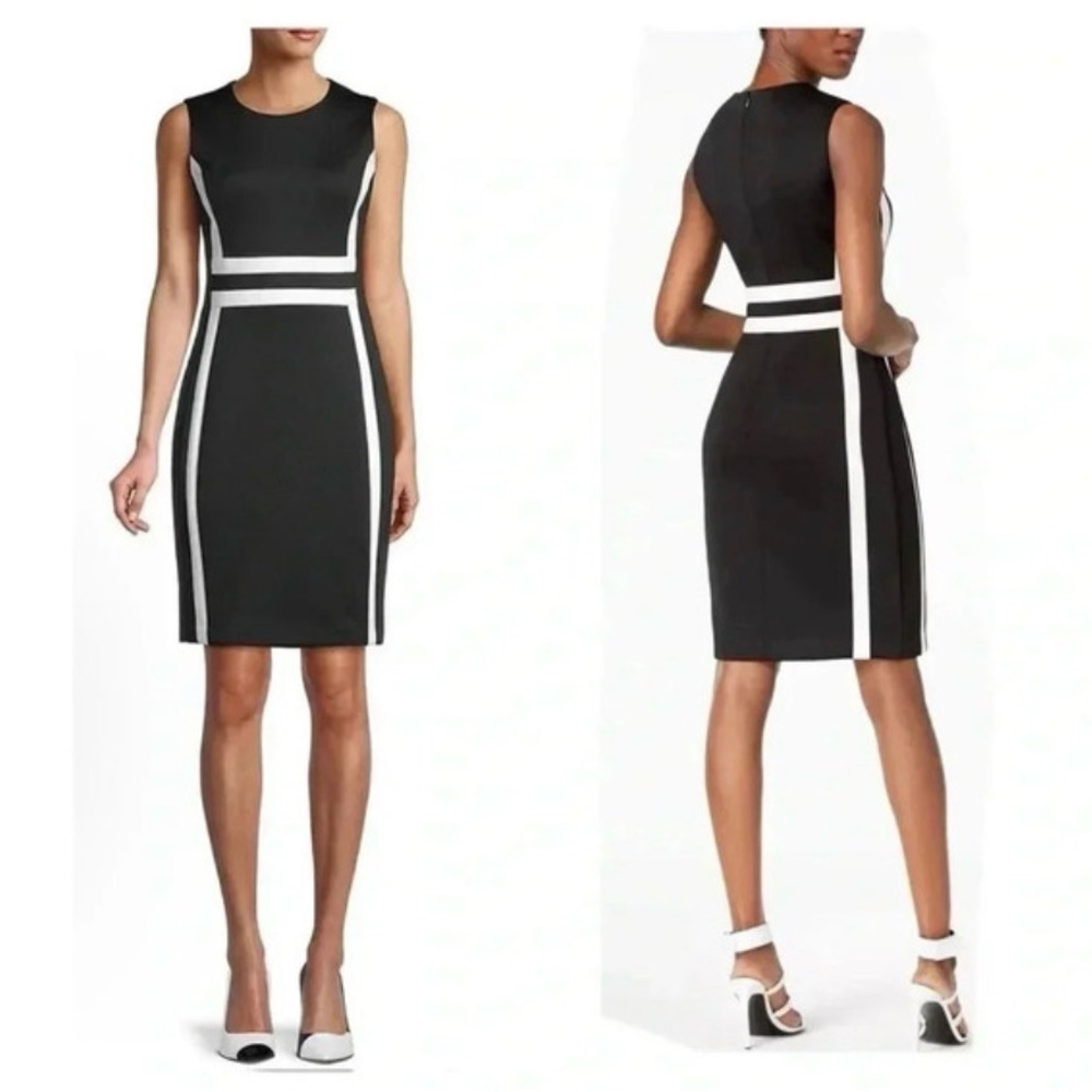 NWT Calvin Klein Valeria Scuba Colorblock Sheath Dress Black White Size 8 - Picture 5 of 9